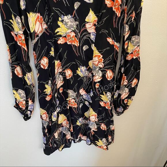 byTiMo Black Floral Spring Summer Easter Open Front Long Sleeve Mini Dress M - Picture 8 of 13